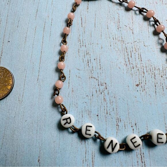 Vintage Brass Pink Glass Rosary Link Renee Bracelet 8 In - Picture 3 of 3
